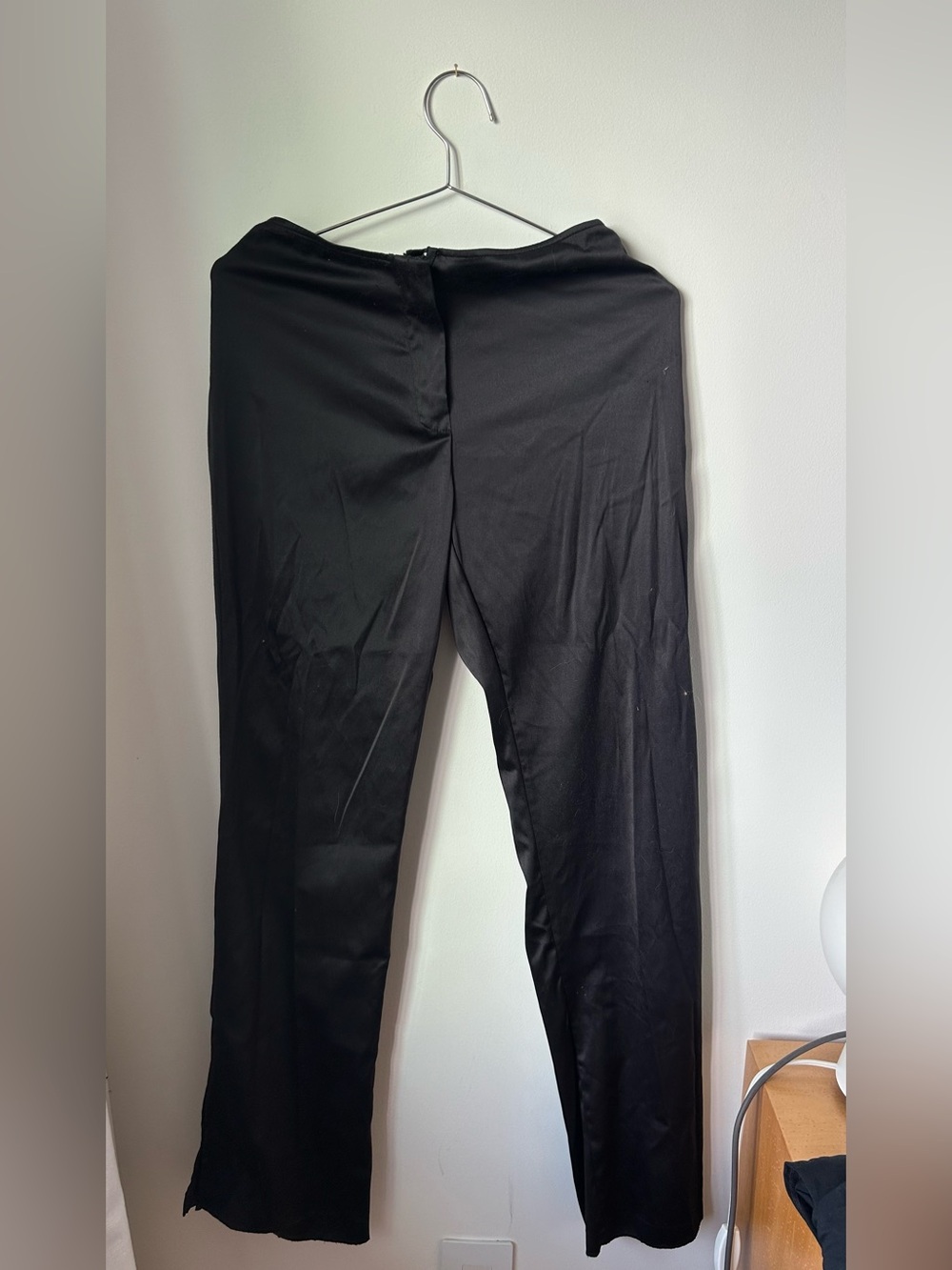 Low waist Women’s Black satin Straight-Leg Pants